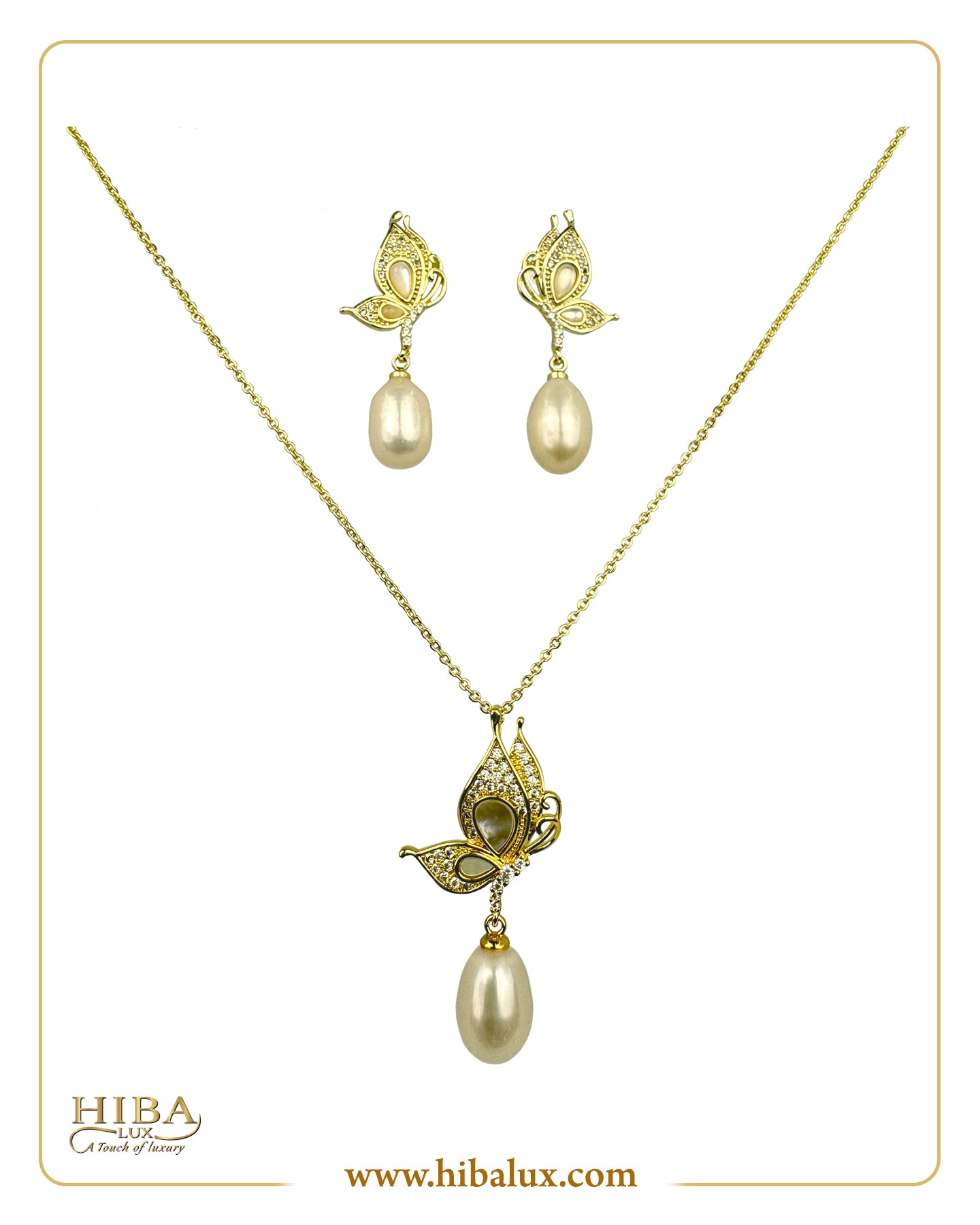 Golden Butterfly Pearl Jewelry Set