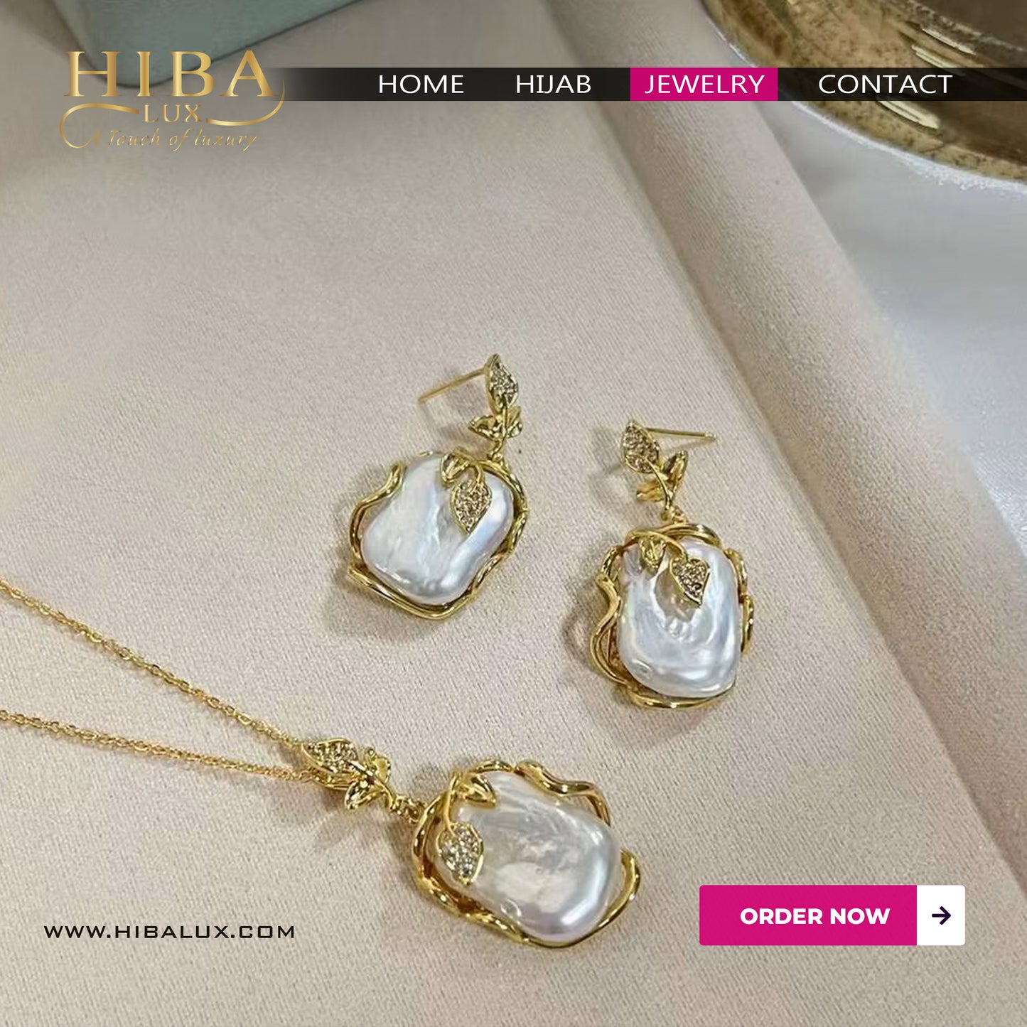 Leaf Elegance, Baroque Pearl Jewelry Set
