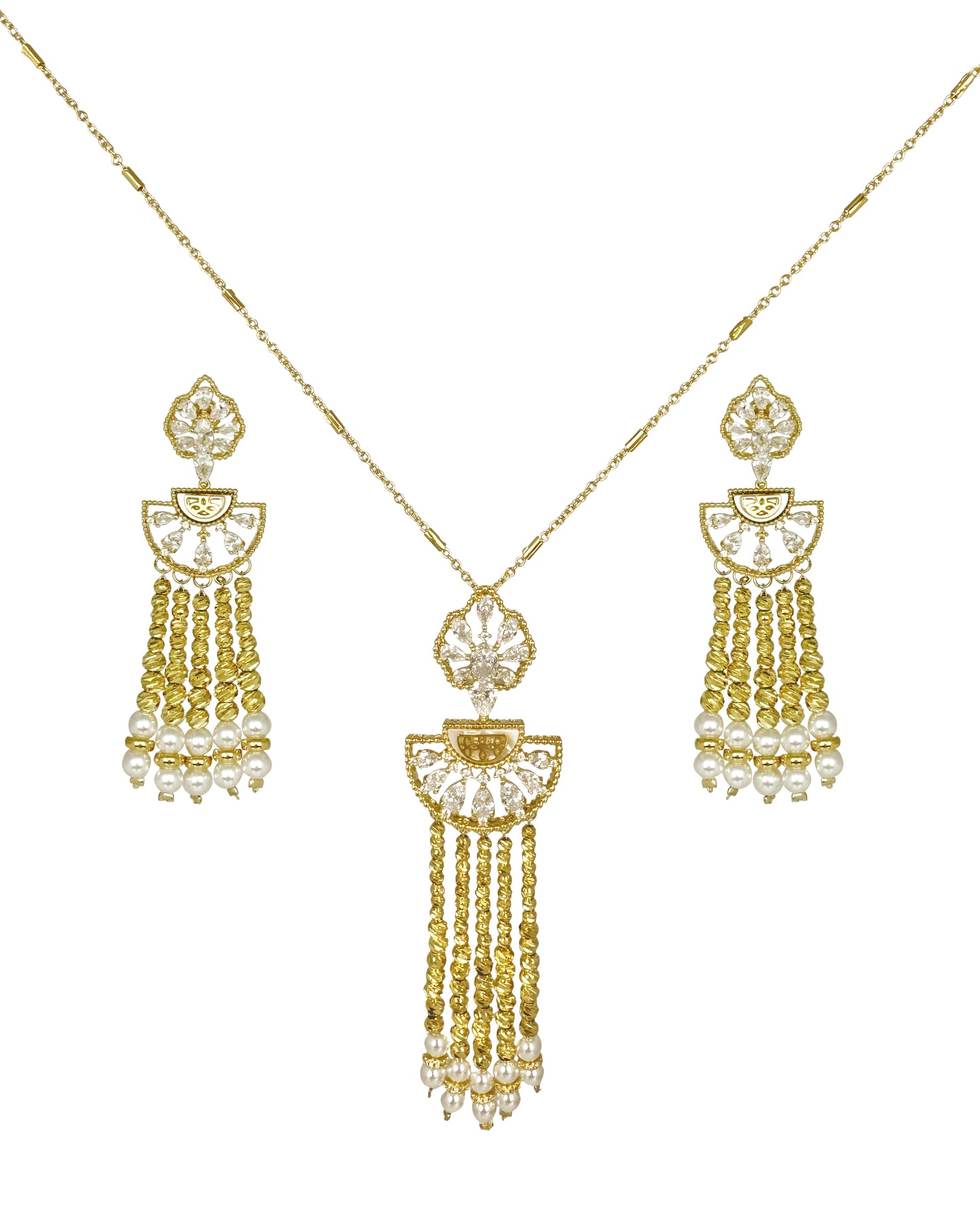 "Halo of Pearls & Zircon" Set
