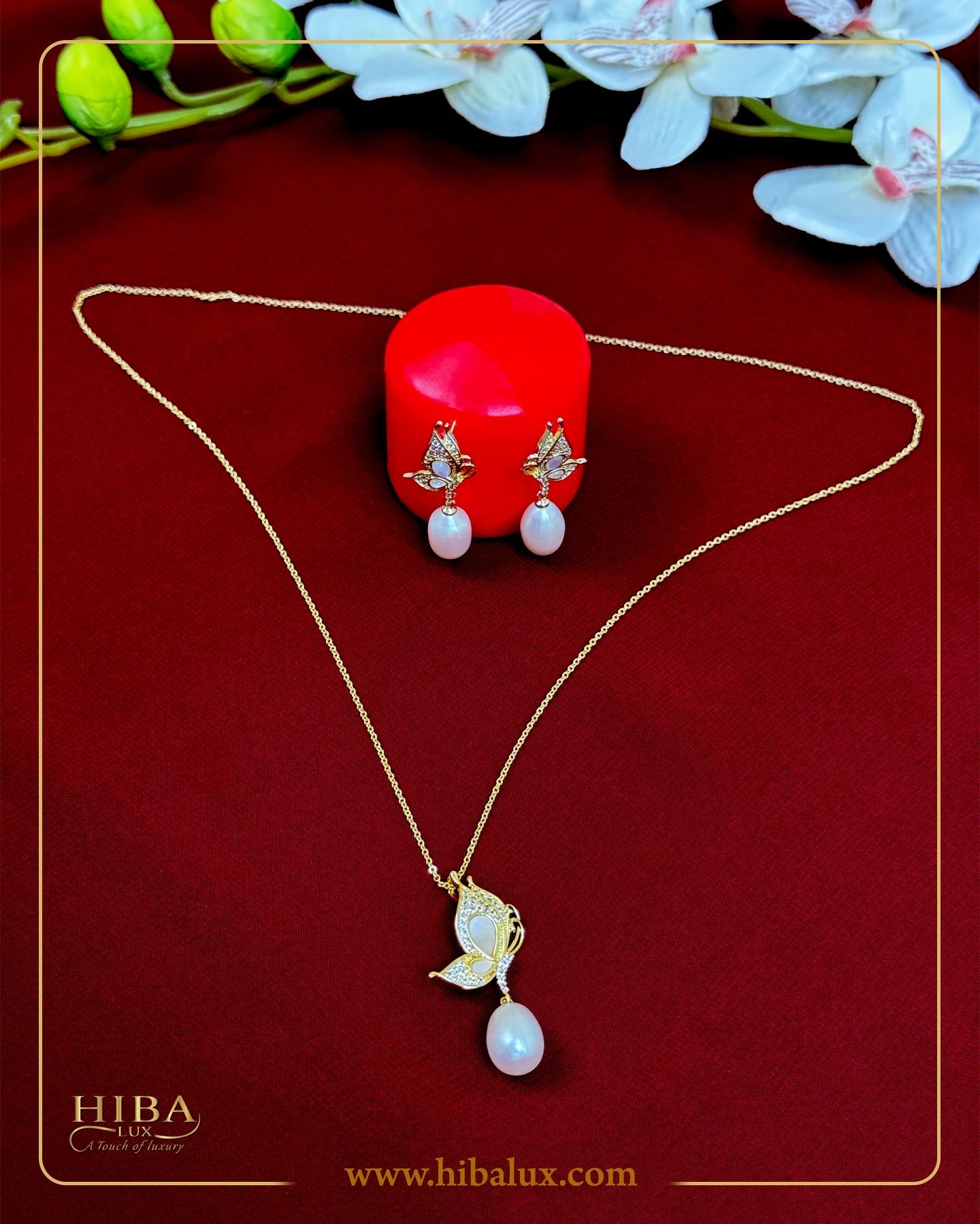 Golden Butterfly Pearl Jewelry Set