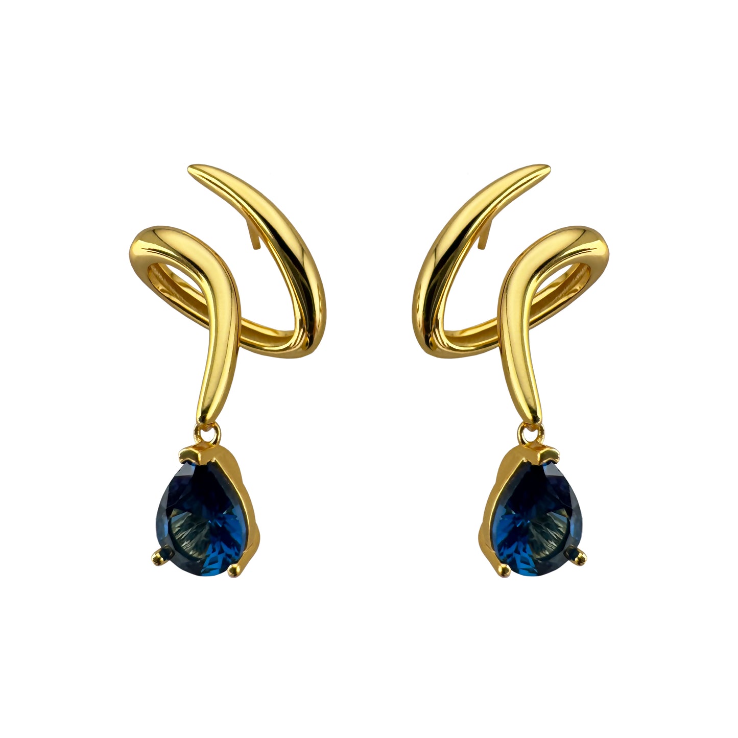 Blue Grace - 925 Silver with 14k Gold Plated Drop Earrings with Blue Topaz