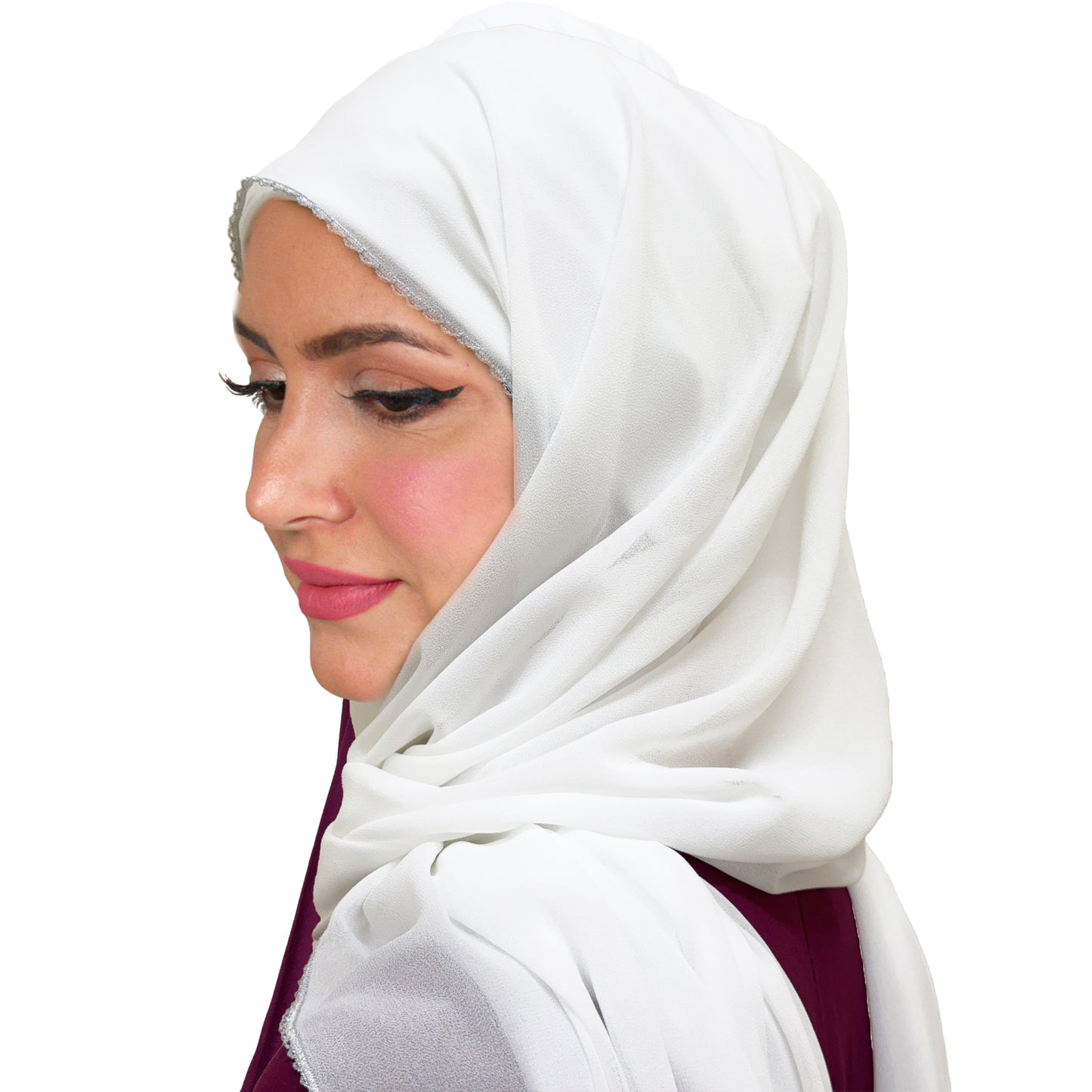 شيله فاخره باطراف مشغولة بخيوط معدنية فضية