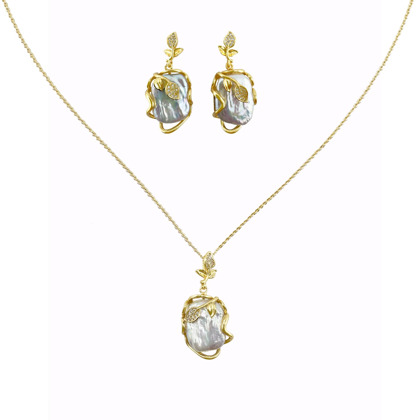 Leaf Elegance, Baroque Pearl Jewelry Set