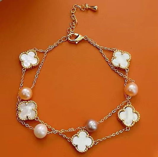 Clover Pearl Charm Bracelet