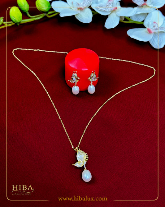 Golden Butterfly Pearl Jewelry Set