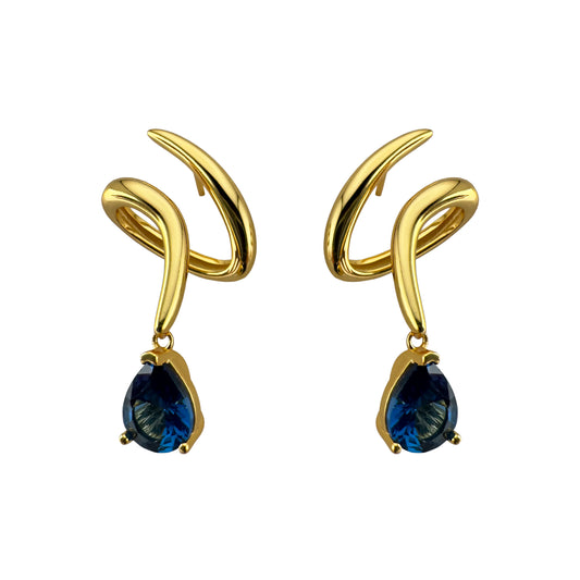 Blue Grace - 925 Silver with 14k Gold Plated Drop Earrings with Blue Topaz